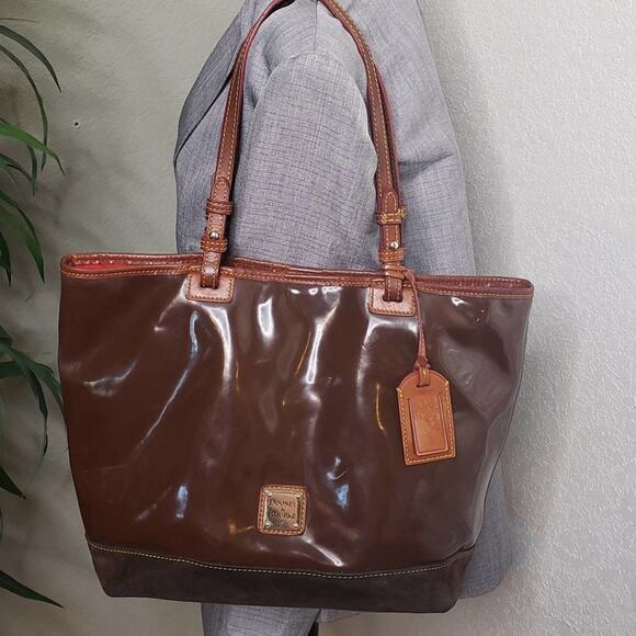 Dooney & Bourke Patent Leather Tote Brown - Picture 1 of 16